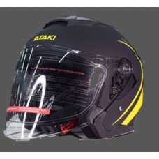Шлем (открытый со стеклом и очками) Ataki JK526 Stripe черный/Hi-Viz желтый  L